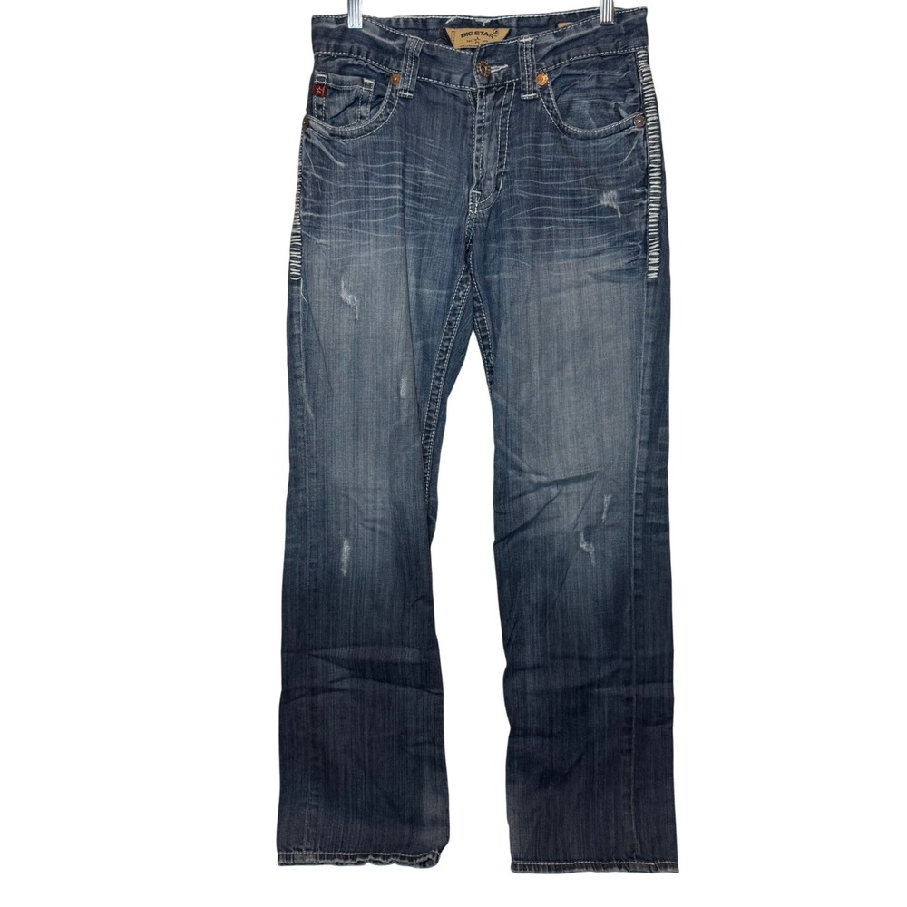 Big Star Union Straight Leg Jeans Blue Distressed Wash Size 30L